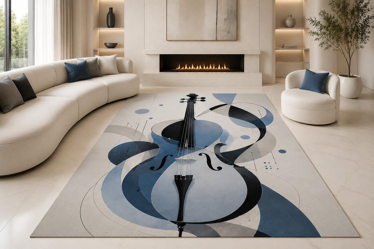 ICE ARMOR "Ultra Lightweight Large 6'7" x 9'10" Abstract Cello Harmony Area Rug for Living Room, Bedroom and Home Office, Soft Low Pile Carpet with Non-Slip Silicone Backing, Blue and Gray