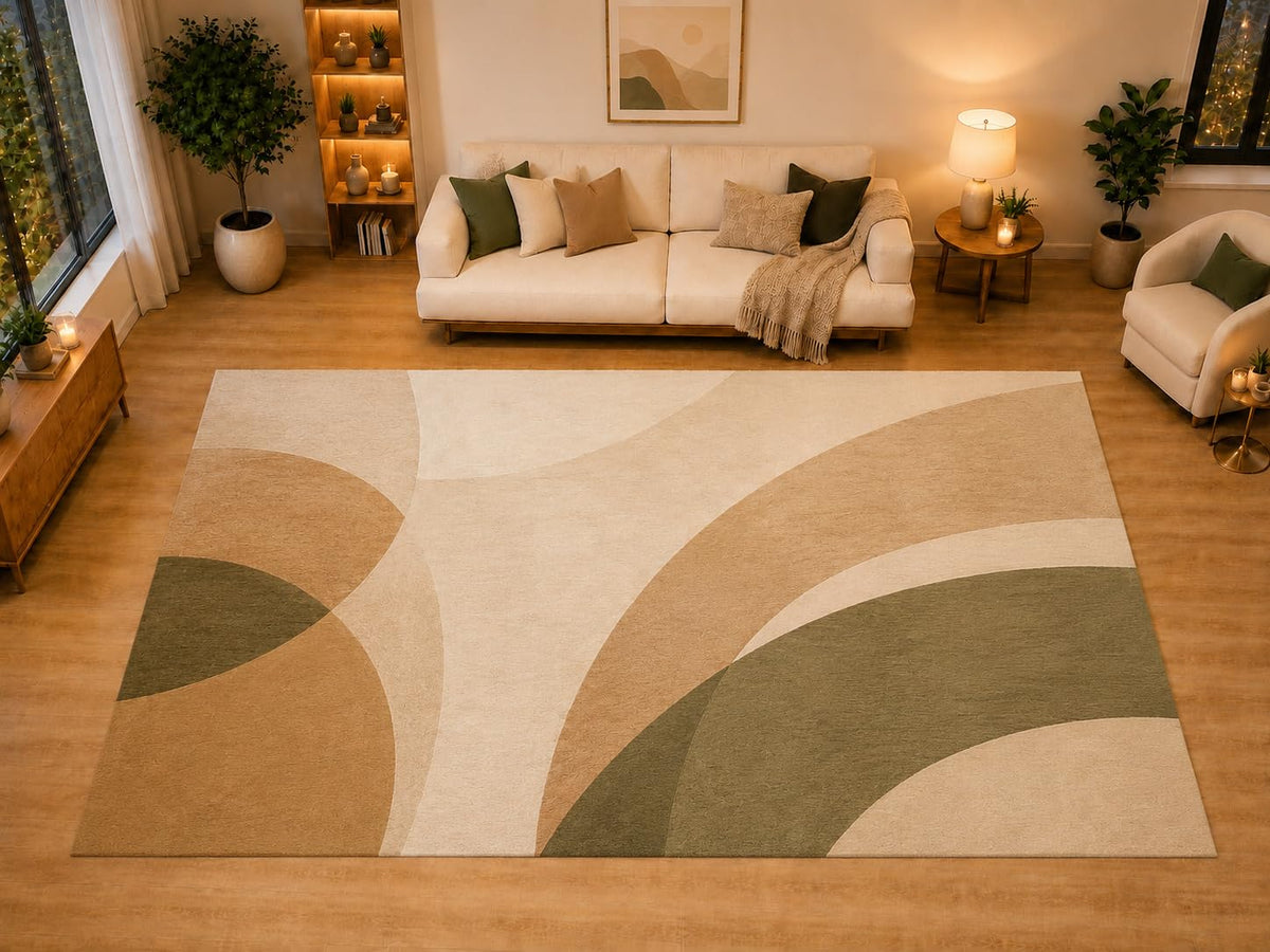 ICE ARMOR "Ultra Light Weight Large 6'7" x 9'10" Soft Meadow Arcs Area Rug for Living Room, Bedroom, Dining Room, Soft Low Pile Non-Slip Backing, Moss Almond
