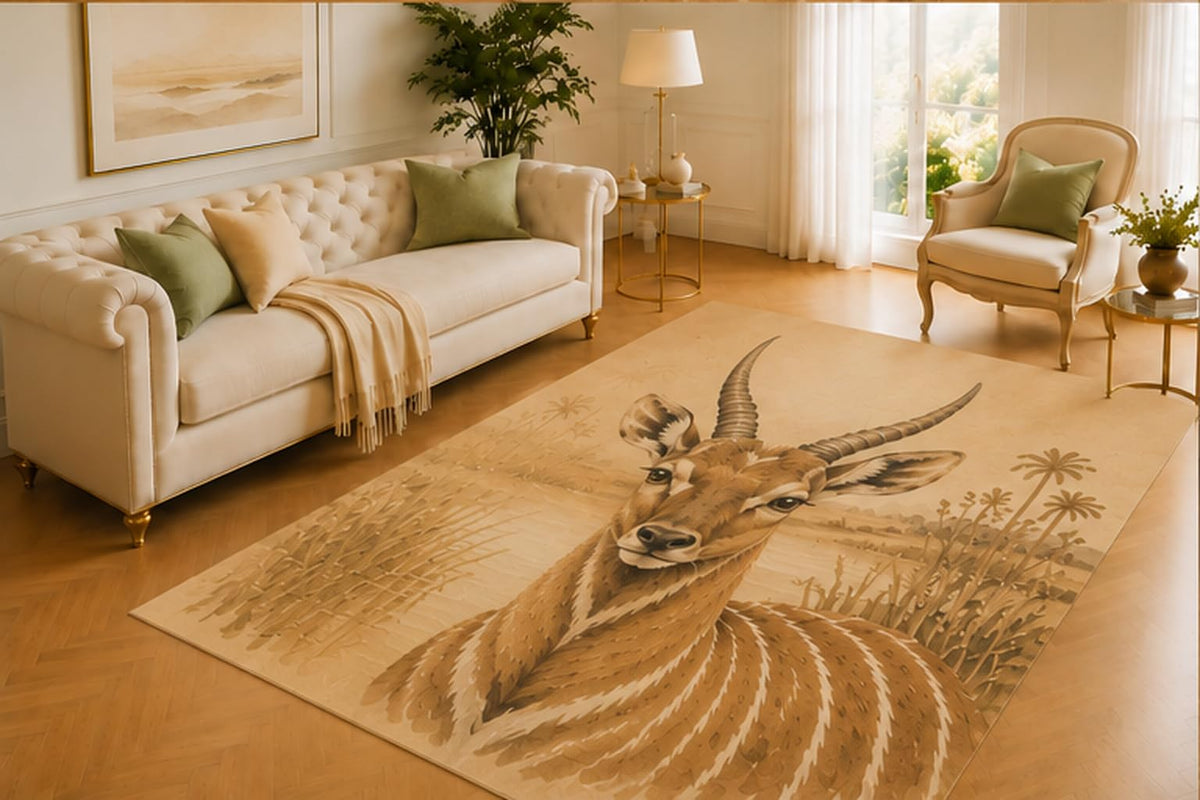 ICE ARMOR 5' x 7' Honey Badger Rug, Bold African Animal with Dry Grass Scenery, Smooth Printed Floor Cover for Bedroom, Office, Cabin and Safari Theme Decor