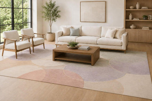 ICE ARMOR Large 6'7" x 9'10" Ivory and Beige Modern Patchwork Arc Area Rug for Living Room, Soft Low Pile Carpet with Non-Slip Silicone Backing, Decor for Bedroom, Dining Area and Home Office