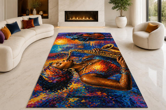ICE ARMOR "Ultra Lightweight Large 6'7" x 9'10" Cosmic Sleeping Woman Area Rug for Living Room, Bedroom and Home Office, Soft Low Pile Carpet with Non-Slip Silicone Backing, Blue and Orange