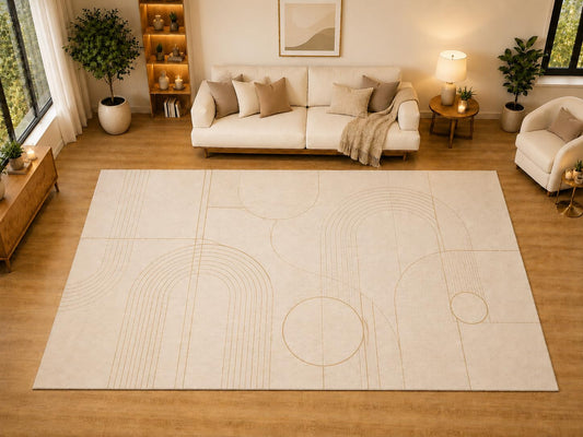 ICE ARMOR "Ultra Light Weight Large 6'7" x 9'10" Minimalist Line Arch Area Rug for Living Room, Bedroom, Dining Room, Soft Low Pile Non-Slip Backing, Cream
