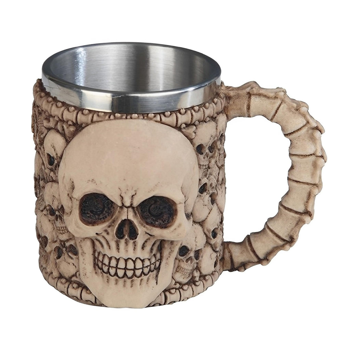 ICE ARMOR 4.5" H Medieval Skull Head Skeleton Stainless Steel/Resin Beer Mug Tankard – Vintage Drinkware Cup for Beer, Coffee, Juice, Ale & Beverages, Rustic Barware (Wash by Hand only)