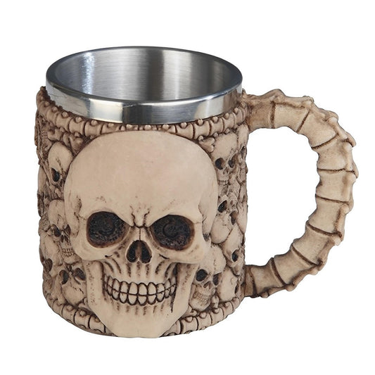 ICE ARMOR 4.5" H Medieval Skull Head Skeleton Stainless Steel/Resin Beer Mug Tankard – Vintage Drinkware Cup for Beer, Coffee, Juice, Ale & Beverages, Rustic Barware (Wash by Hand only)