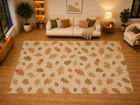 ICE ARMOR "Ultra Light Weight Large 6'7" x 9'10" Oak Leaf Acorn Scatter Area Rug for Living Room, Bedroom, Dining Room, Soft Low Pile Non-Slip Backing, Cinnamon Khaki