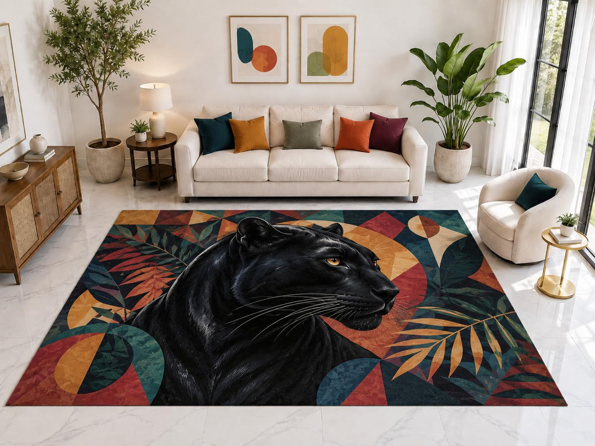 ICE ARMOR "Ultra Light Weight Large 6'7" x 9'10" Panther Foliage Rug, Soft Low Pile Indoor Rug, Non-Slip Silicone Backing for Bedroom Multicolor