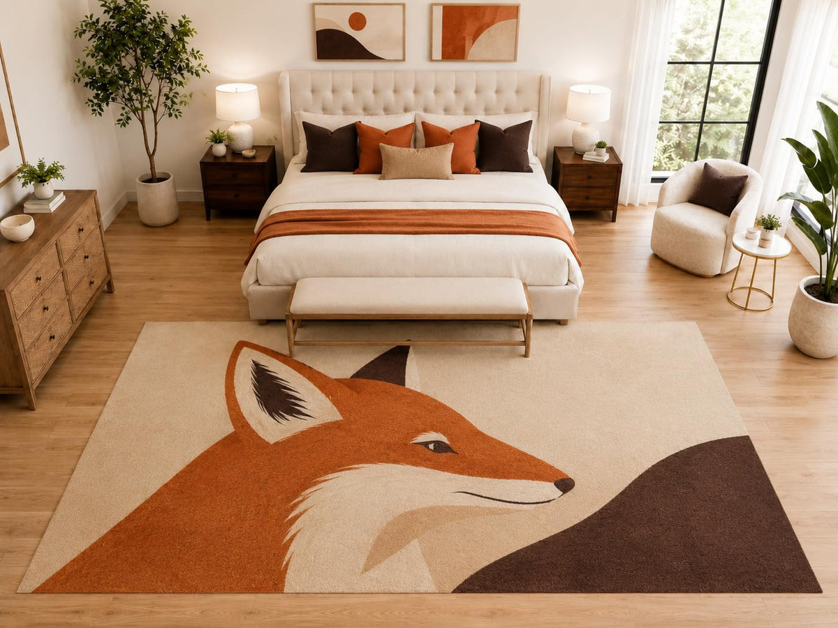 ICE ARMOR "Ultra Light Weight Large 6'7" x 9'10" Fox Face Area Rug Carpet Soft Low Pile Indoor Rug and Non-Slip Silicone Backing Orange
