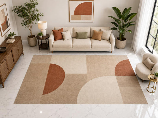 ICE ARMOR "Ultra Light Weight Large 6'7" x 9'10" Boho Abstract Arch Rug, Soft Low Pile Indoor Rug, Non-Slip Silicone Backing Living Room Terracotta