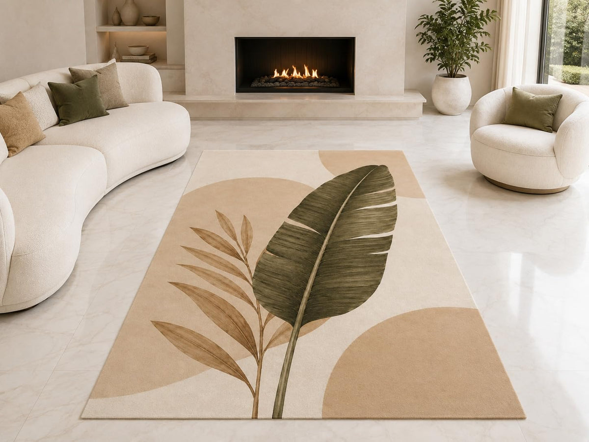 ICE ARMOR "Ultra Lightweight Large 6'7" x 9'10" Botanical Arches Area Rug for Living Room, Bedroom and Home Office, Soft Low Pile Carpet with Non-Slip Silicone Backing, Green and Tan
