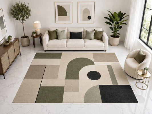 ICE ARMOR Large 6'7" x 9'10" Abstract Geometric Block Area Rug, Soft Low Pile Indoor Rug and Non-Slip Silicone Backing for Living Room Bedroom, Gray