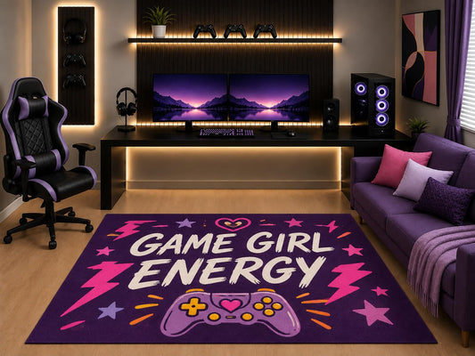 ICE ARMOR "Ultra Light Weight 5' x 7' Game Girl Energy Gaming Area Rug Pink Controller Graphic Art for Girls Teen Bedroom Gaming Room Playroom Non-Slip Silicone Backing Low Pile