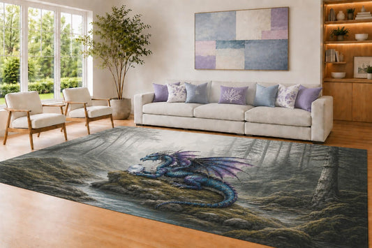 ICE ARMOR Large 6'7" x 9'10" Blue and Lavender Orb Dragon Area Rug for Living Room, Soft Low Pile Carpet with Non-Slip Silicone Backing, Decor for Bedroom and Home Office