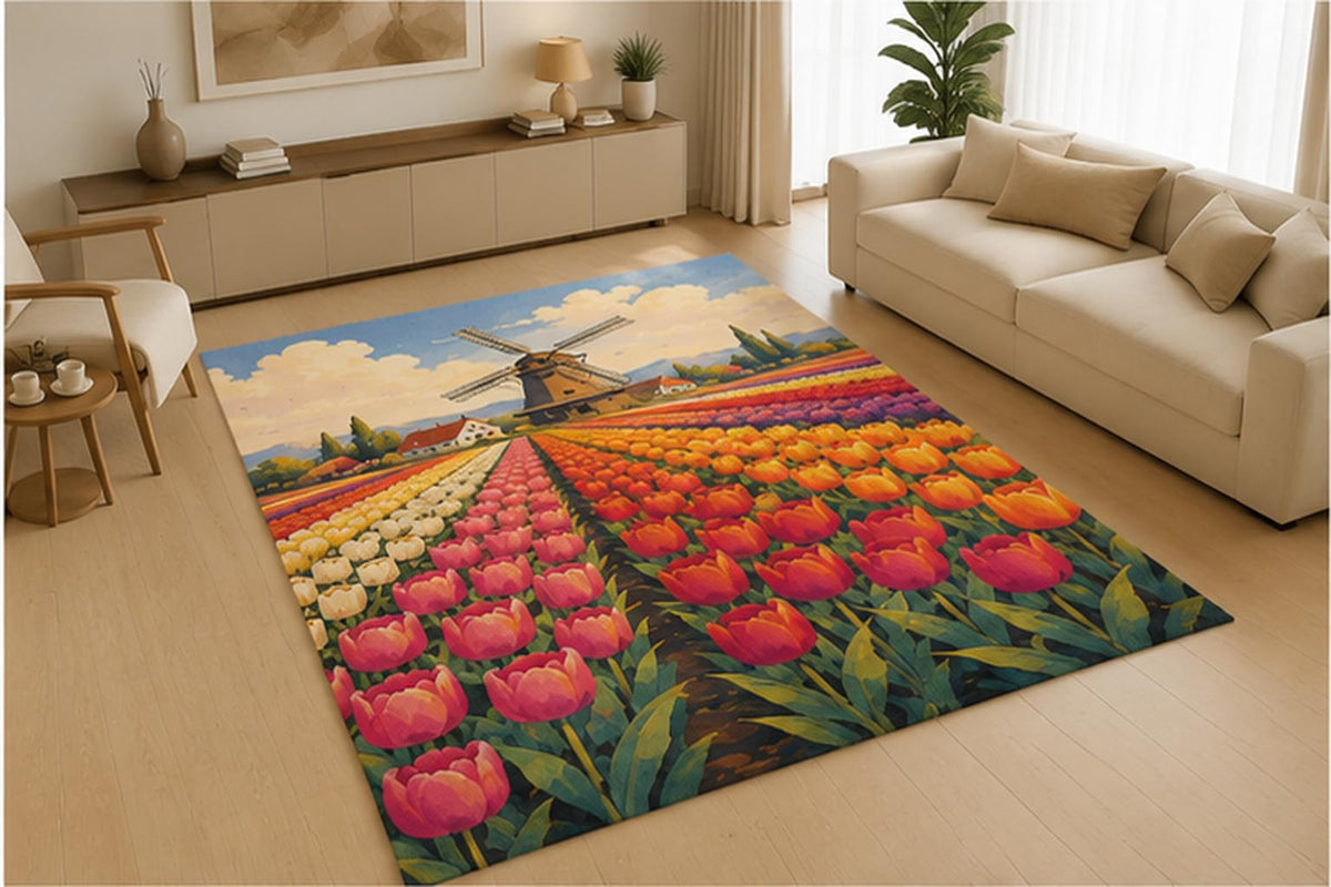 ICE ARMOR 5' x 7' Rainbow Flower Garden Area Rug, Soft Low Pile Indoor Rug with Non-Slip Silicone Backing for Nursery, Kids Room, Playroom, Bedroom, Family Room, Kids & Pets, Multicolor