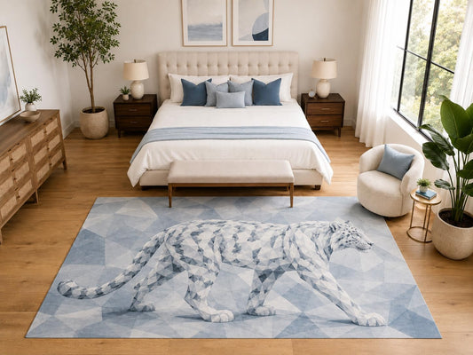 ICE ARMOR "Ultra Light Weight Large 6'7" x 9'10" Snow Leopard Area Rug Carpet Soft Low Pile Indoor Rug and Non-Slip Silicone Backing Light Blue