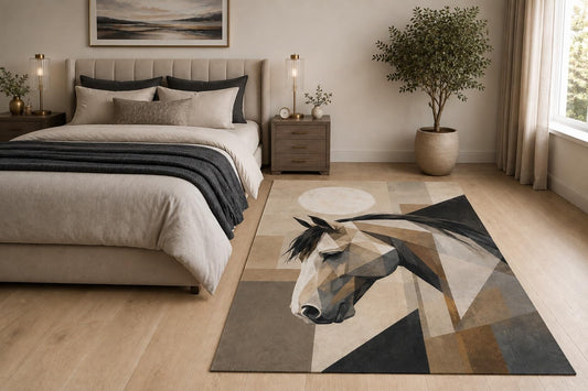 ICE ARMOR "Ultra Light Weight 5' x 7' Geometric Horse Head Area Rug for Living Room, Bedroom and Home Office, Soft Low Pile Carpet with Non-Slip Silicone Backing, Gray and Beige