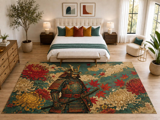 ICE ARMOR "Ultra Light Weight Large 6'7" x 9'10" Samurai Floral Garden Rug, Soft Low Pile Indoor Rug, Non-Slip Silicone Backing for Living Room Teal