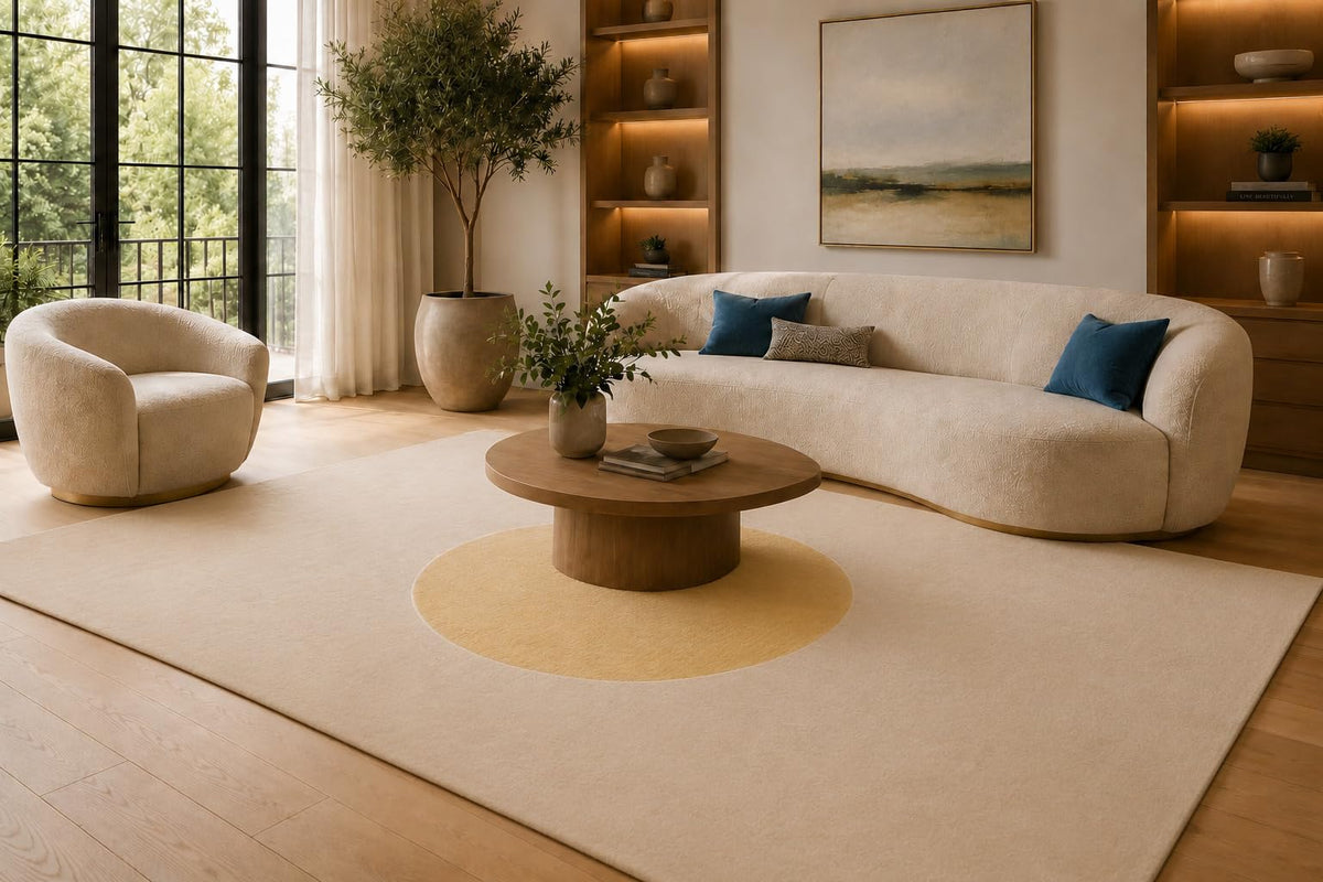 ICE ARMOR Large 6'7" x 9'10" Yellow Modern Concentric Circle Area Rug for Living Room, Soft Low Pile Carpet with Non-Slip Silicone Backing, Floor Decor for Bedroom, Dining Area and Home Office