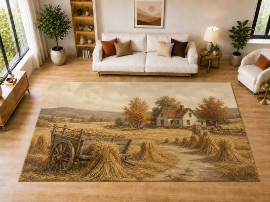 ICE ARMOR "Ultra Light Weight Large 6'7" x 9'10" Harvest Wagon Area Rug for Dining, Living Room, Bedroom, Soft Low Pile Indoor Rug with Non-Slip Silicone Backing, Beige Brown