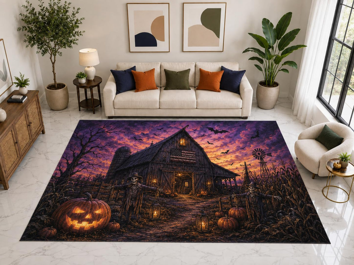 ICE ARMOR "Ultra Light Weight Large 6'7" x 9'10" Haunted Farm Barn Rug, Soft Low Pile Indoor Rug, Non-Slip Silicone Backing for Living Room Brown