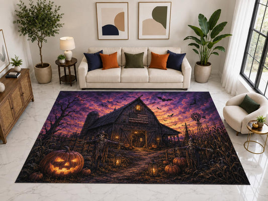 ICE ARMOR "Ultra Light Weight Large 6'7" x 9'10" Haunted Farm Barn Rug, Soft Low Pile Indoor Rug, Non-Slip Silicone Backing for Living Room Brown