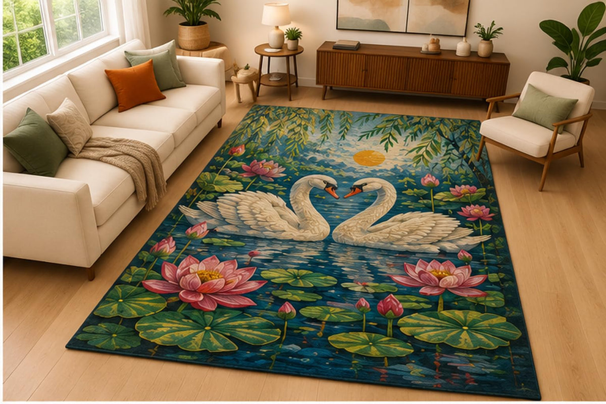 ICE ARMOR 5' x 7' Peacock Garden Animal Area Rug Soft Low Pile Indoor Rug with Non Slip Silicone Backing Decorative Wildlife Carpet for Living Room Bedroom Dining Room Family Room Blue