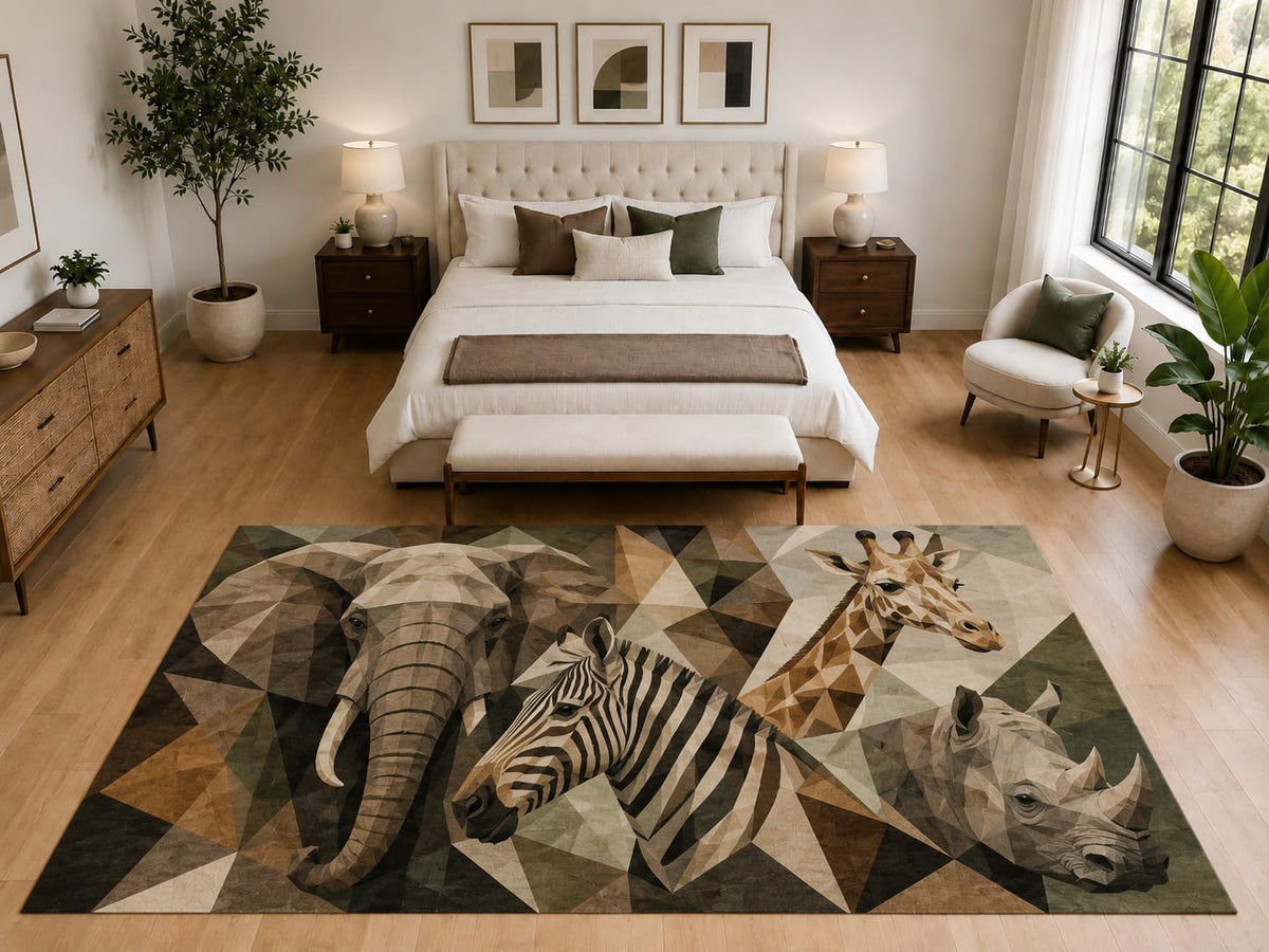ICE ARMOR "Ultra Light Weight Large 6'7" x 9'10" Safari Animals Area Rug Carpet Soft Low Pile Indoor Rug and Non-Slip Silicone Backing Bedroom Brown
