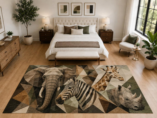 ICE ARMOR "Ultra Light Weight Large 6'7" x 9'10" Safari Animals Area Rug Carpet Soft Low Pile Indoor Rug and Non-Slip Silicone Backing Bedroom Brown