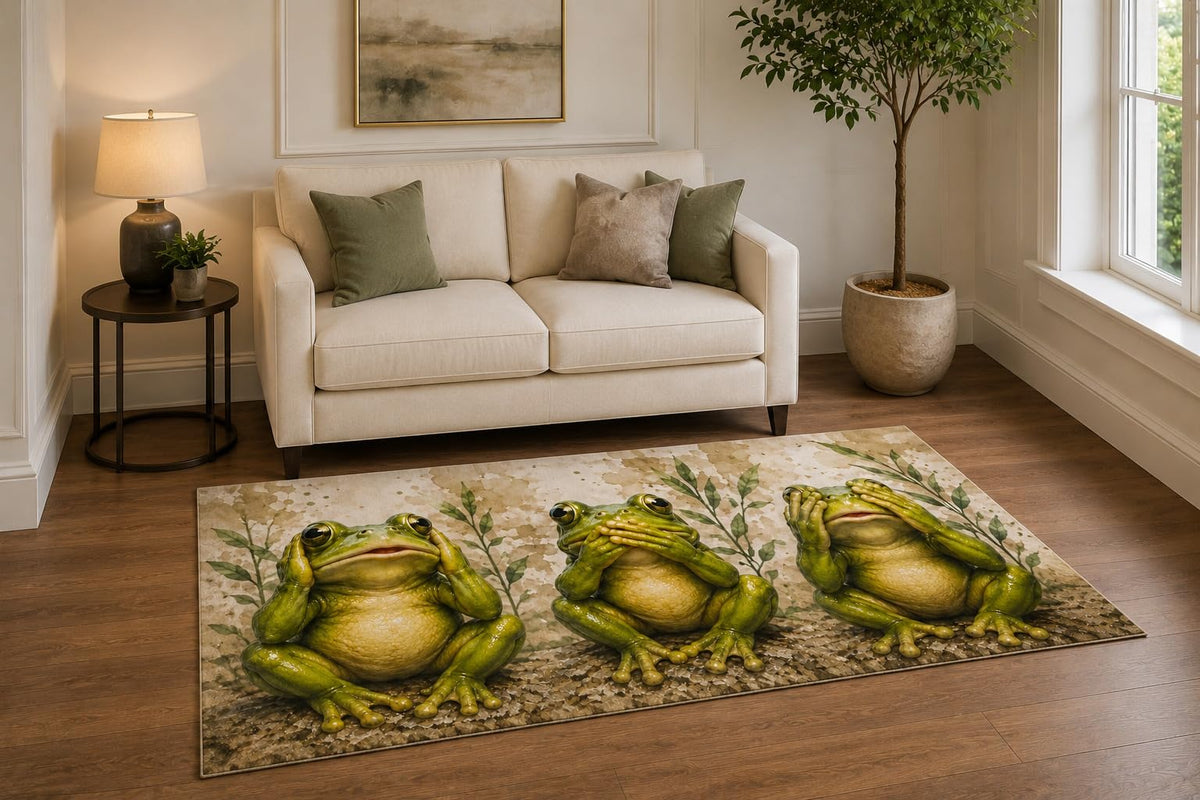 ICE ARMOR "Ultra Light Weight 5' x 7' Garden Frog Gathering Area Rug for Living Room, Bedroom and Home Office, Soft Low Pile Carpet with Non-Slip Silicone Backing, Green and Brown