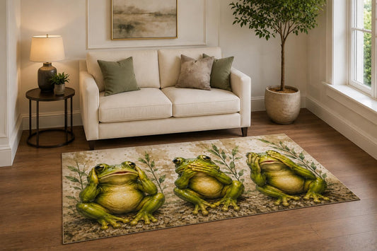 ICE ARMOR "Ultra Light Weight 5' x 7' Garden Frog Gathering Area Rug for Living Room, Bedroom and Home Office, Soft Low Pile Carpet with Non-Slip Silicone Backing, Green and Brown