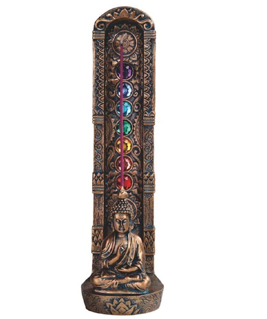 ICE ARMOR 9.25" H Standing Buddha 7 Chakra Stone Incense Burner Statue Incense Sticks Holder Decoration Figurine