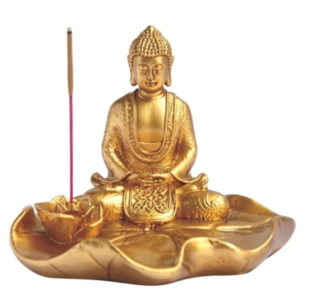 ICE ARMOR 4.25" W Golden Buddha Incense Burner Statue Fantasy Decoration Figurine