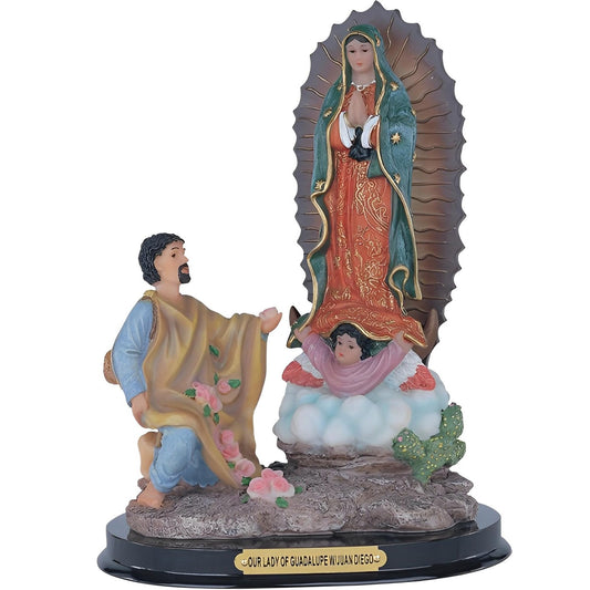ICE ARMOR 9" H Our Lady of Guadalupe with Saint Juan Diego Holy Figurine Religious Decoration Office Desk/Home/Living Room/Table Decor, Perfect House Warming Gifts for New Home
