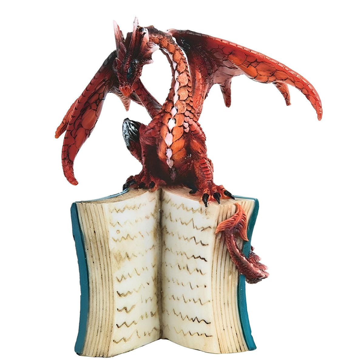 ICE ARMOR 6" H Red/Orange Volcano Dragon Standing on an Open Books Statue Fantasy Decoration Figurine