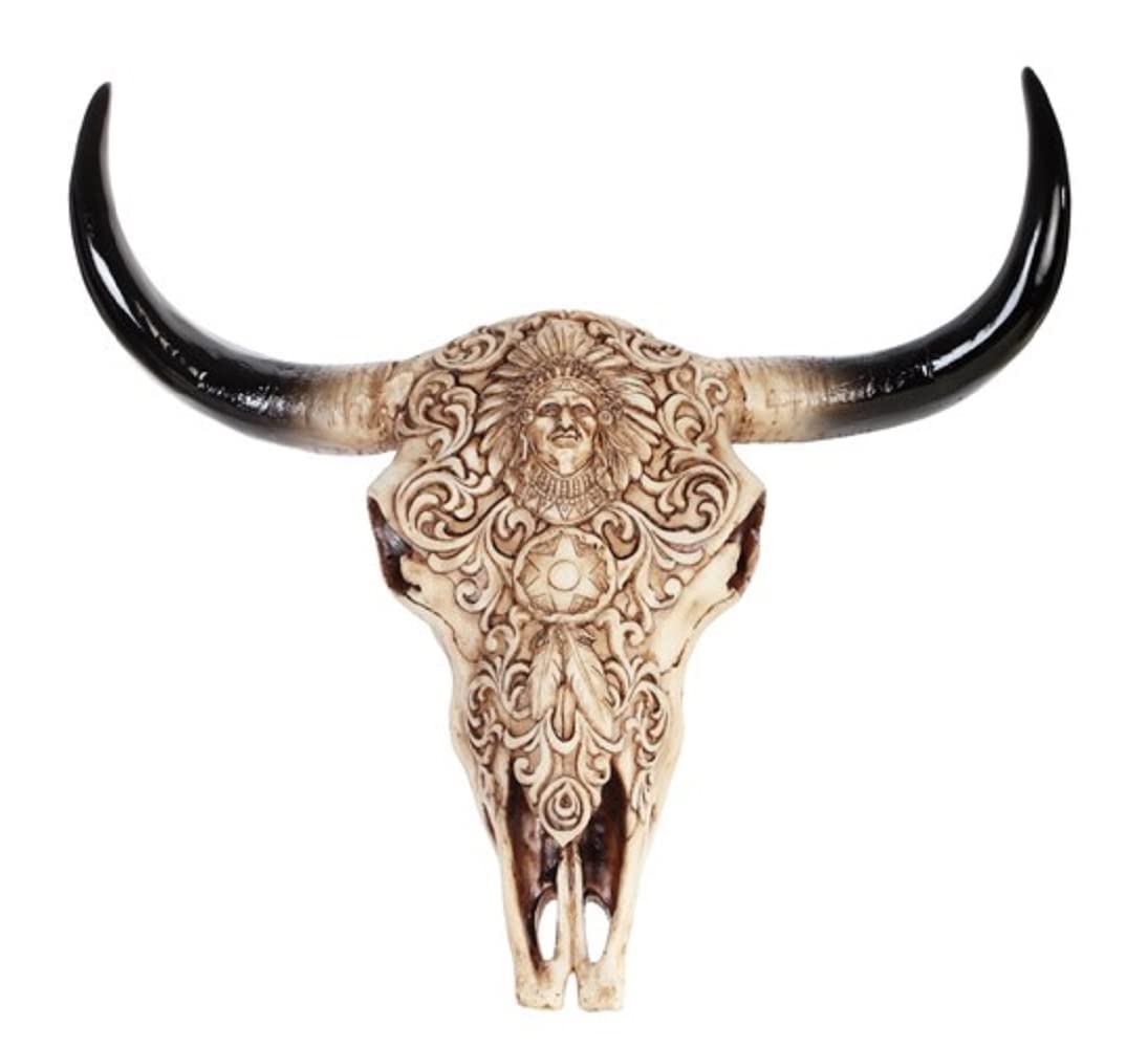 ICE ARMOR 11"H Buffalo Skull with Carved Relief on The Front Taxidermy Animal Head Wall Decor
