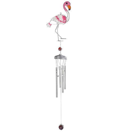 ICE ARMOR 35" Long Flamingo Suncatcher Wind Chime with Silver Gem Garden Patio Decoration