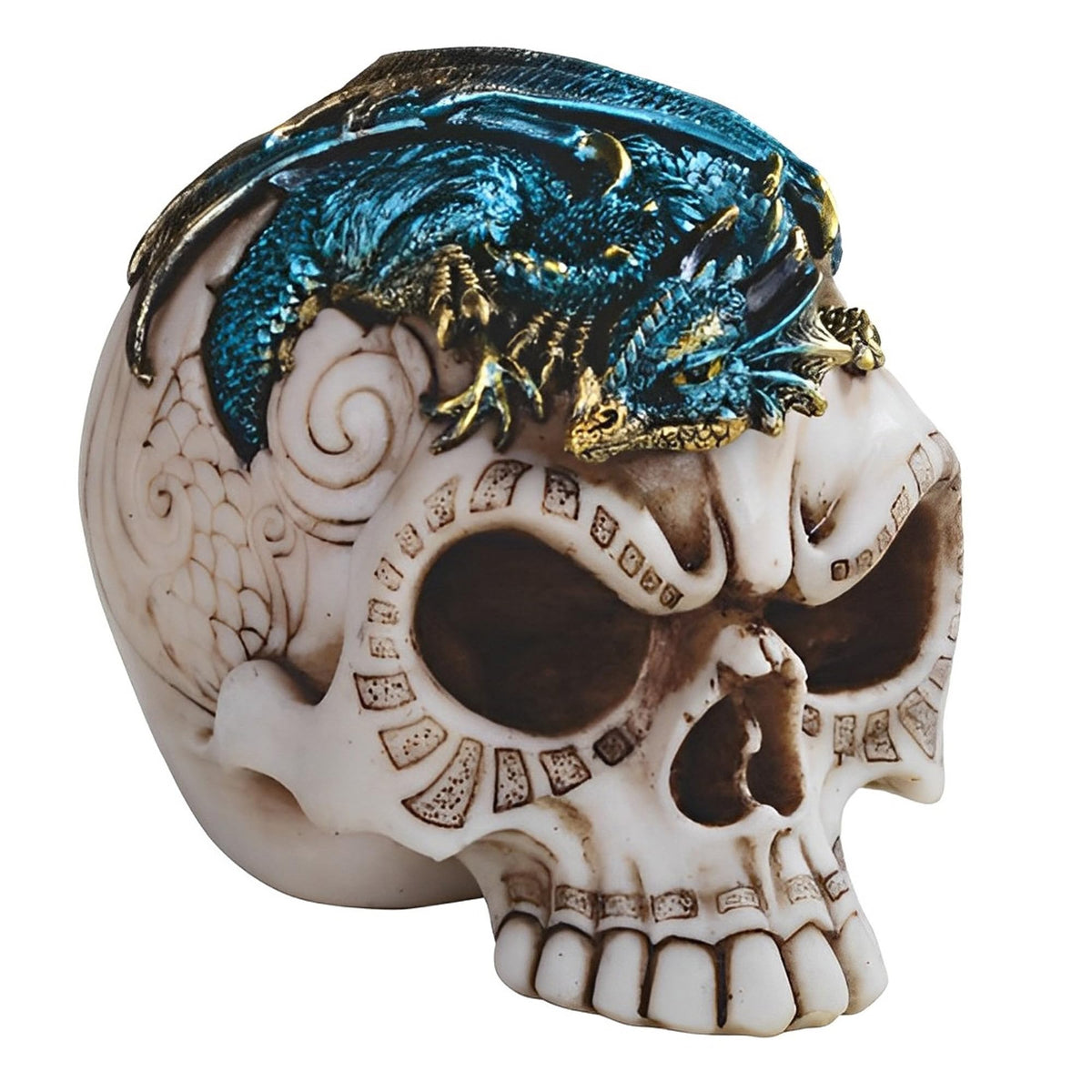 ICE ARMOR 4" W Skull with Blue Dragon Statue Fantasy Decoration Figurine