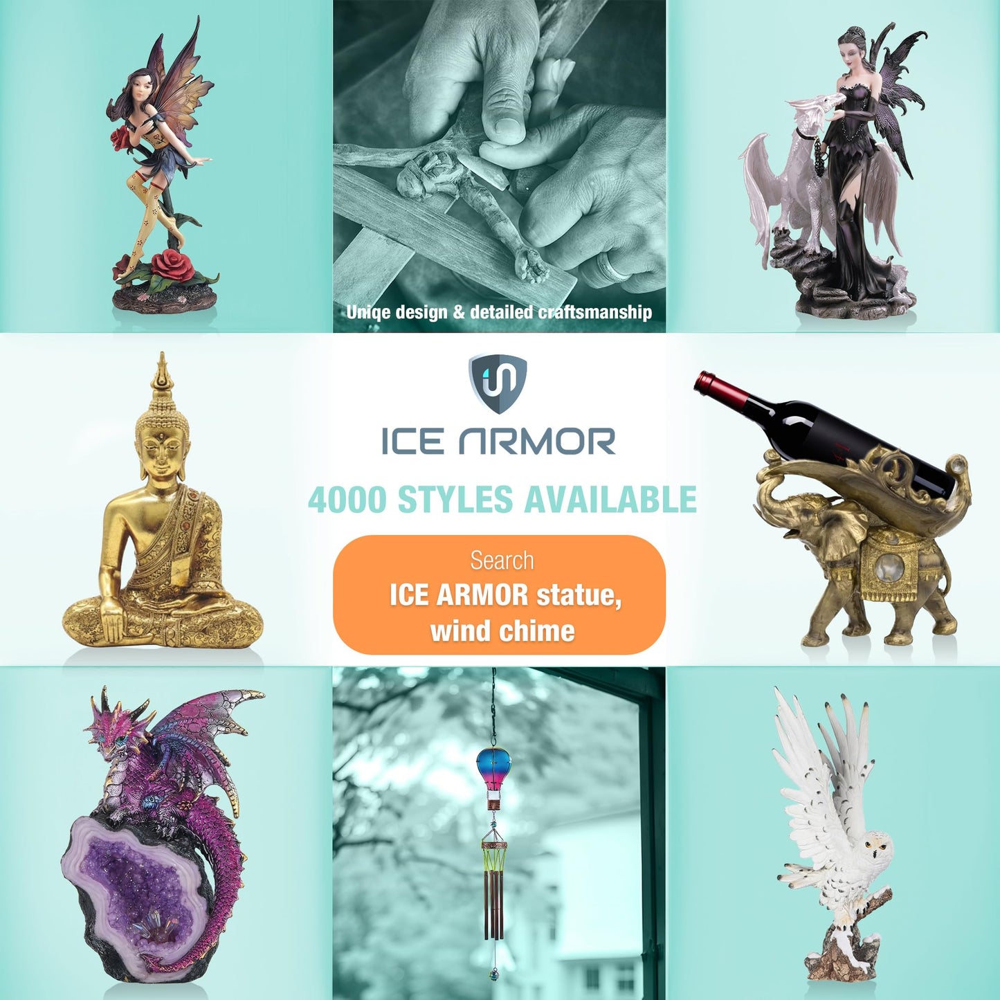 ICE ARMOR 6.75" H Bleu and Purple Fairy with White Wolf Statue Fantasy Decoration Figurine