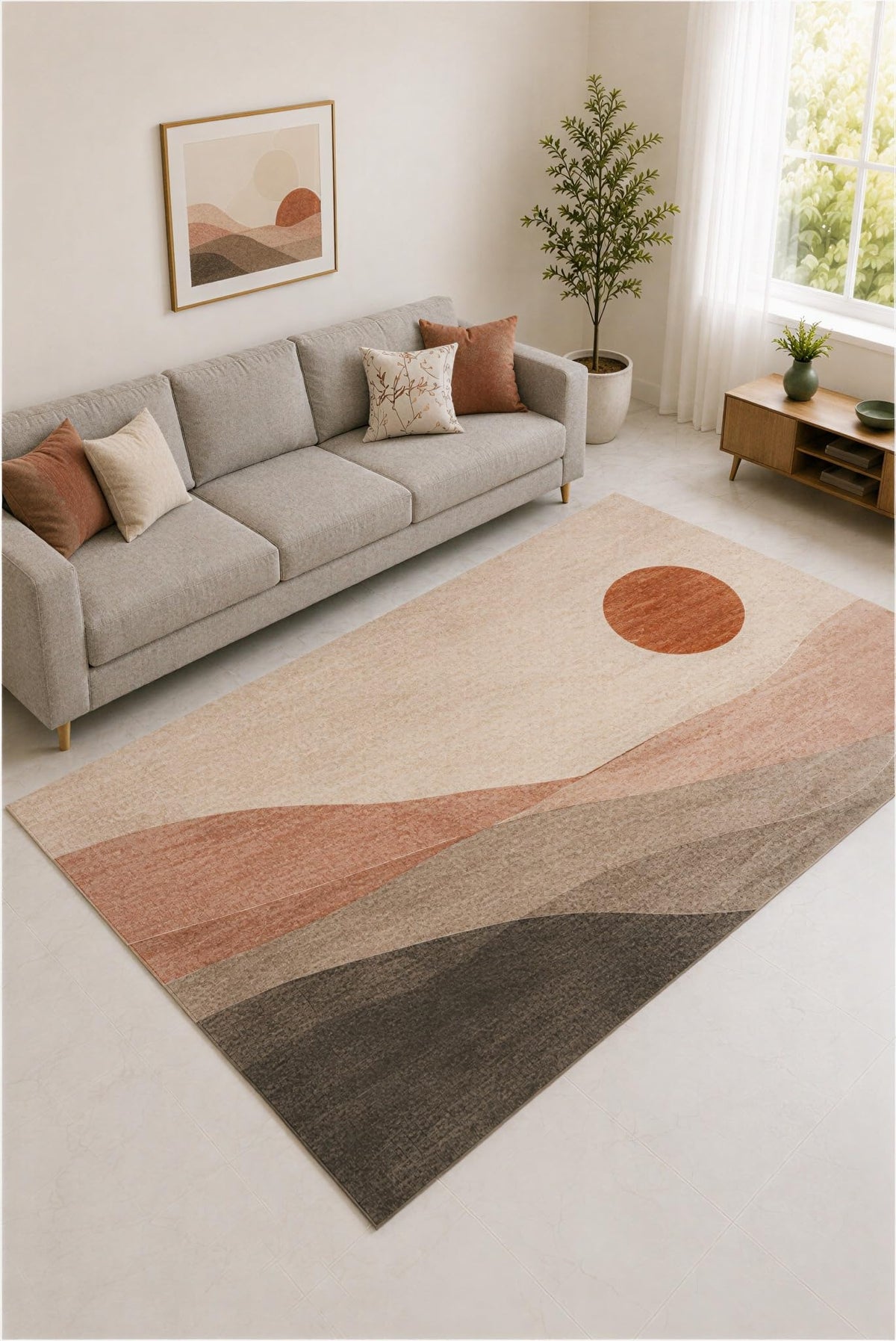 ICE ARMOR "Ultra Lightweight Large 6'7" x 9'10" Peach and Brown Desert Horizon Area Rug for Living Room, Bedroom and Home Office, Soft Low Pile Carpet with Non-Slip Silicone Backing