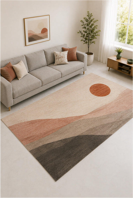ICE ARMOR "Ultra Lightweight Large 6'7" x 9'10" Peach and Brown Desert Horizon Area Rug for Living Room, Bedroom and Home Office, Soft Low Pile Carpet with Non-Slip Silicone Backing