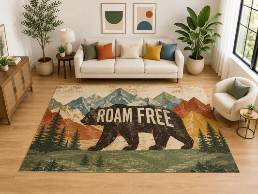ICE ARMOR "Ultra Light Weight Large 6'7" x 9'10" Roam Free Bear Mountain Rug, Soft Low Pile Indoor Rug, Non-Slip Silicone Backing, Bedroom Green