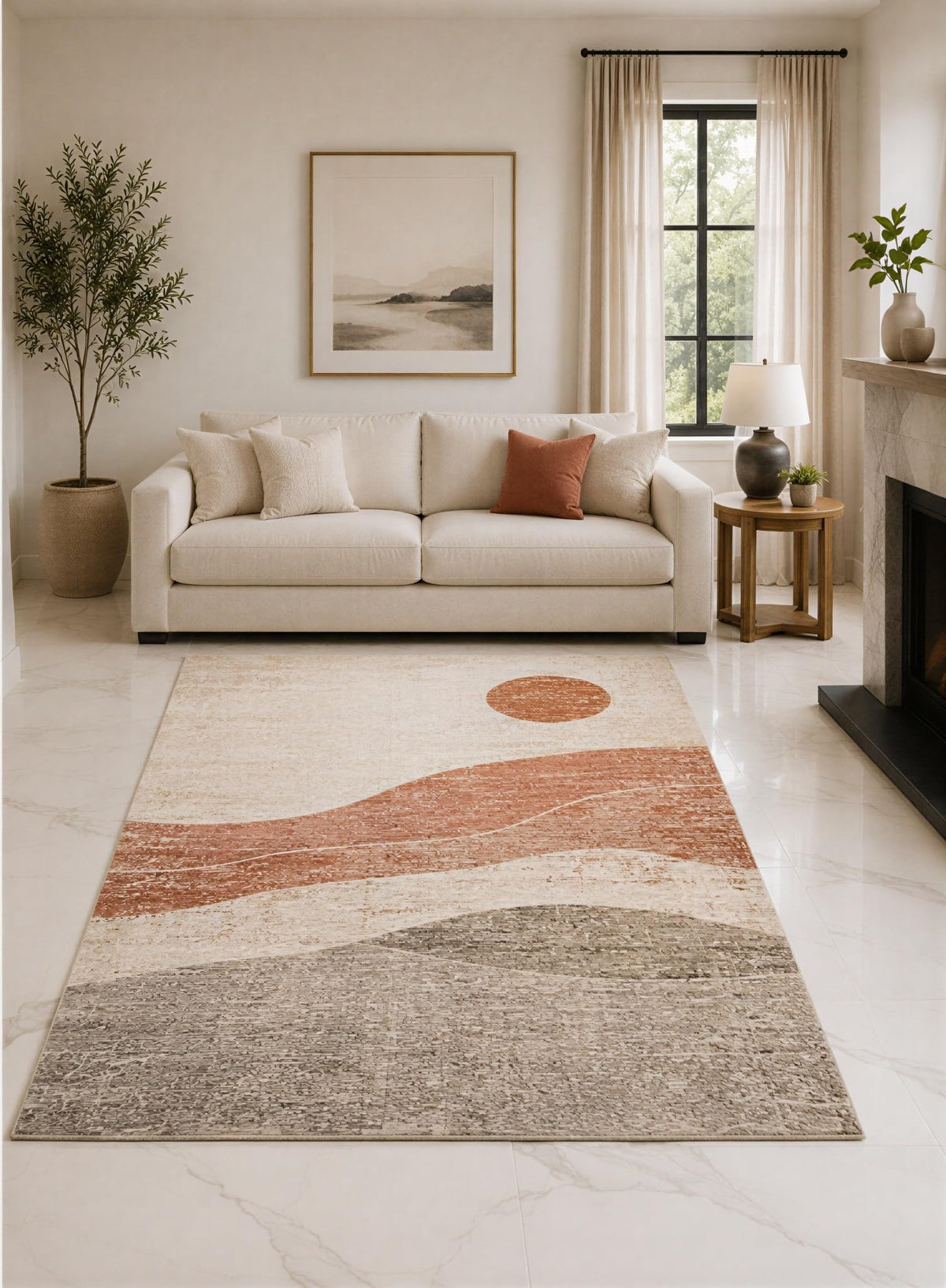 ICE ARMOR "Ultra Lightweight 5' x 7' Terracotta and Taupe Desert Dunes Area Rug for Living Room, Bedroom and Home Office, Soft Low Pile Carpet with Non-Slip Silicone Backing