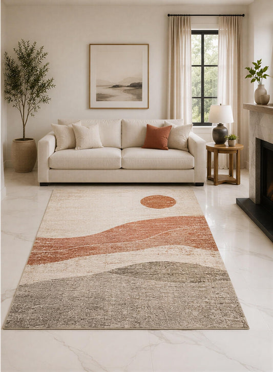 ICE ARMOR "Ultra Lightweight 5' x 7' Terracotta and Taupe Desert Dunes Area Rug for Living Room, Bedroom and Home Office, Soft Low Pile Carpet with Non-Slip Silicone Backing