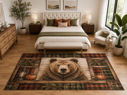 ICE ARMOR "Ultra Light Weight Large 6'7" x 9'10" Bear Plaid Pumpkin Area Rug, Soft Low Pile Indoor Rug, Non-Slip Silicone Backing, Family Room, Brown