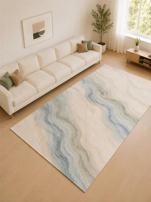 ICE ARMOR Large 6'7" x 9'10" Mist Blue and Sage Marble River Area Rug for Living Room, Soft Low Pile Carpet with Non-Slip Silicone Backing, Decor for Bedroom and Home Office