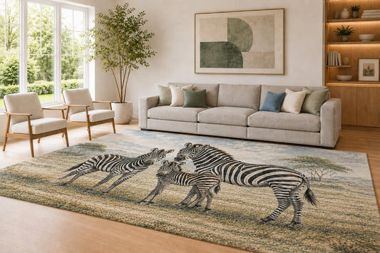 ICE ARMOR Large 6'7" x 9'10" Black & Beige Zebra Family Area Rug for Living Room, Soft Low Pile Carpet with Non-Slip Silicone Backing, Decor for Bedroom & Home Office