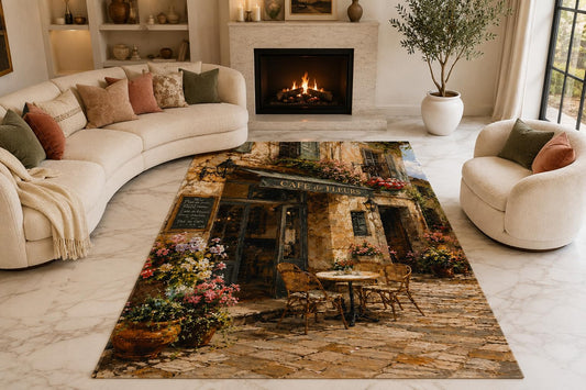 ICE ARMOR "Ultra Lightweight Large 6'7" x 9'10" Flower Cafe Courtyard Area Rug for Living Room, Bedroom and Home Office, Soft Low Pile Carpet with Non-Slip Silicone Backing, Brown and Pink