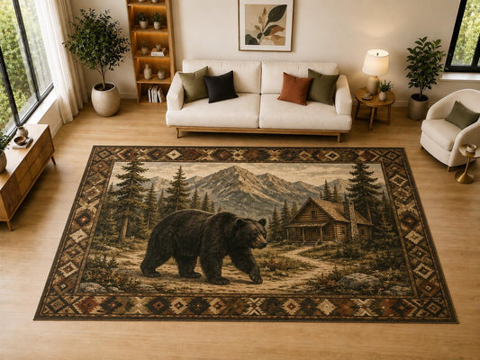 ICE ARMOR "Ultra Light Weight Large 6'7" x 9'10" Bear Cabin, Living Room, Bedroom, Dining Room, Office, Family Room, Soft Low Pile Indoor Rug, Non-Slip Silicone Backing, Brown