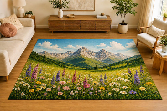 ICE ARMOR 5' x 7' Wildflower Mountain Meadow Area Rug, Soft Low Pile Indoor Rug with Non-Slip Silicone Backing, Nature Carpet for Living Room, Bedroom, Dining Room, Family Room, Sage Green
