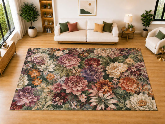 ICE ARMOR "Ultra Light Weight Large 6'7 x 9'10 Dark Floral Garden Area Rug for Living Room, Dining Room, and Bedroom, Soft Low Pile Indoor Rug, Vintage Botanical Floor Decor