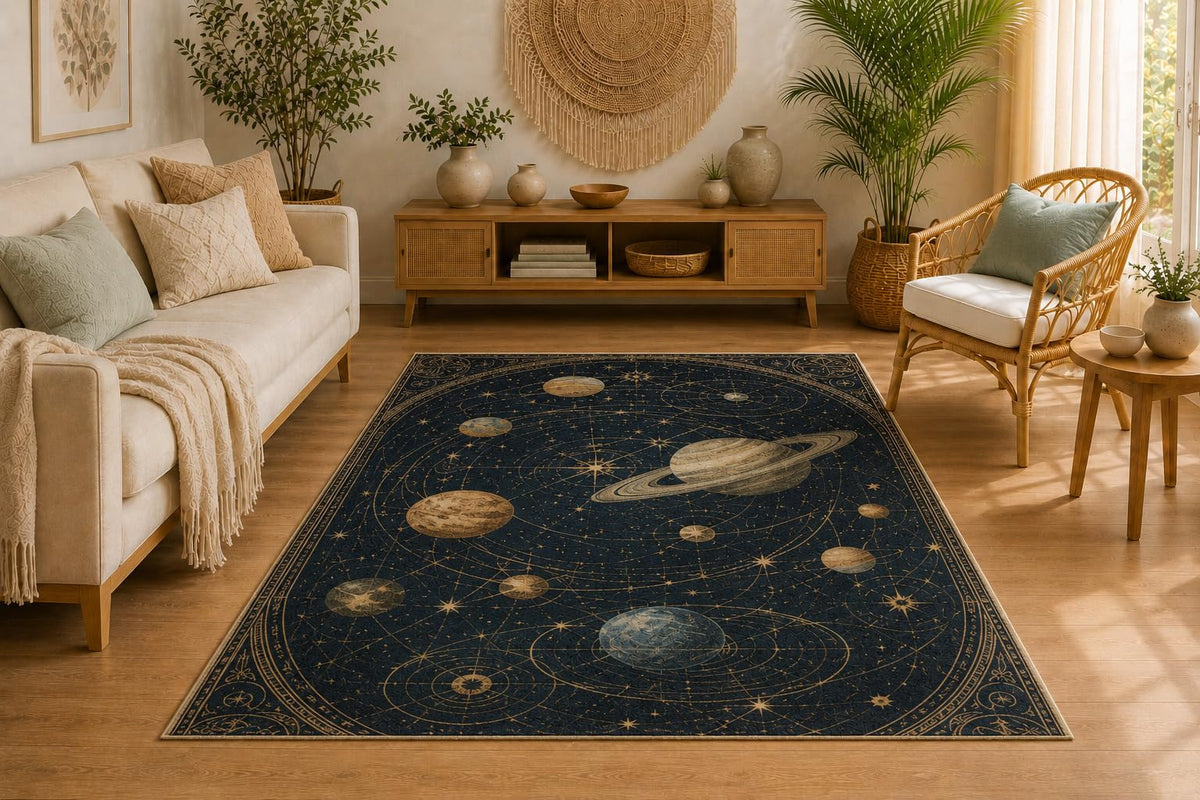 ICE ARMOR 5' x 7' Solar System Area Rug, Celestial Planet Galaxy Design, Soft Low Pile Rug with Non-Slip Silicone Backing for Living Room, Bedroom, Office